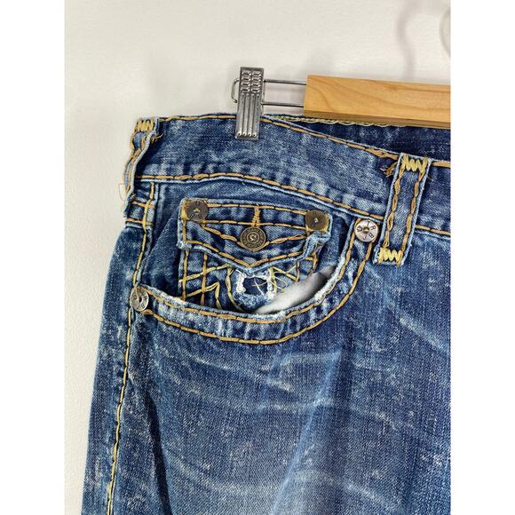 True Religion Acid Wash Distressed 100% Cotton Non Stretch Jeans Men's Size 42 - Picture 7 of 12